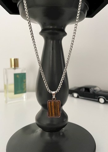 Zebra Desenli Kahverengi Zincir Kolye - Görsel 3