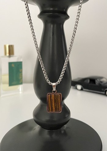 Zebra Desenli Kahverengi Zincir Kolye - Görsel 2