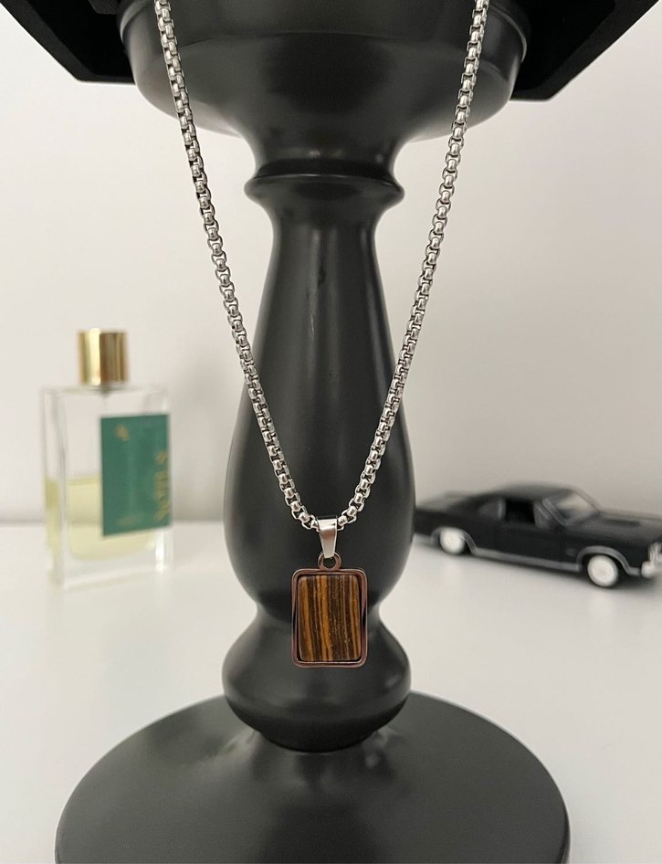 Zebra Desenli Kahverengi Zincir Kolye - Görsel 3