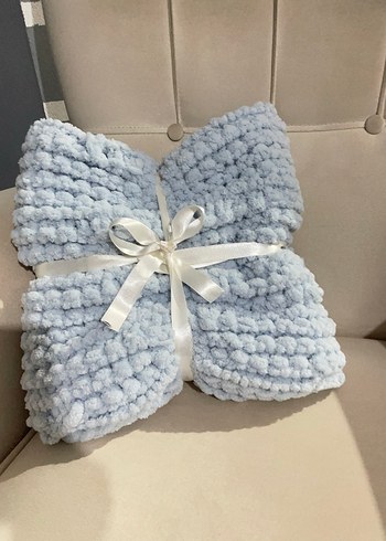 Bebek Mavisi Örgü Çocuk Battaniyesi - Görsel 3