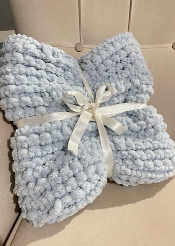 Bebek Mavisi Örgü Çocuk Battaniyesi - Görsel 2