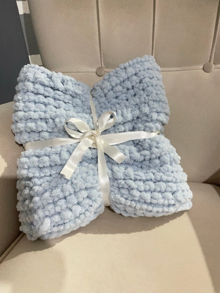 Bebek Mavisi Örgü Çocuk Battaniyesi - Görsel 3