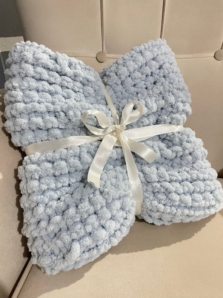 Bebek Mavisi Örgü Çocuk Battaniyesi - Görsel 2