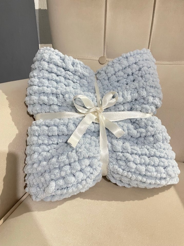 Bebek Mavisi Örgü Çocuk Battaniyesi - Görsel 4
