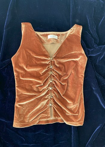 Düğmeli Kadife Kadın Yelek Vintage - Görsel 3