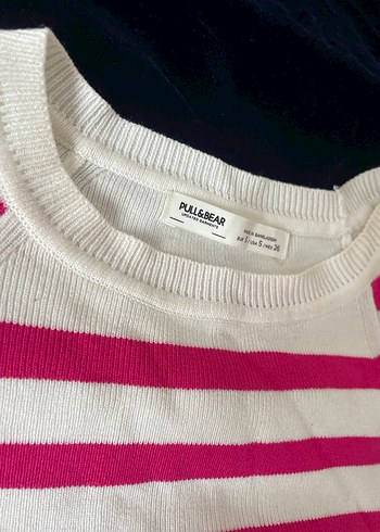 Pembe Çizgili Kadın Triko Kazak - Görsel 3