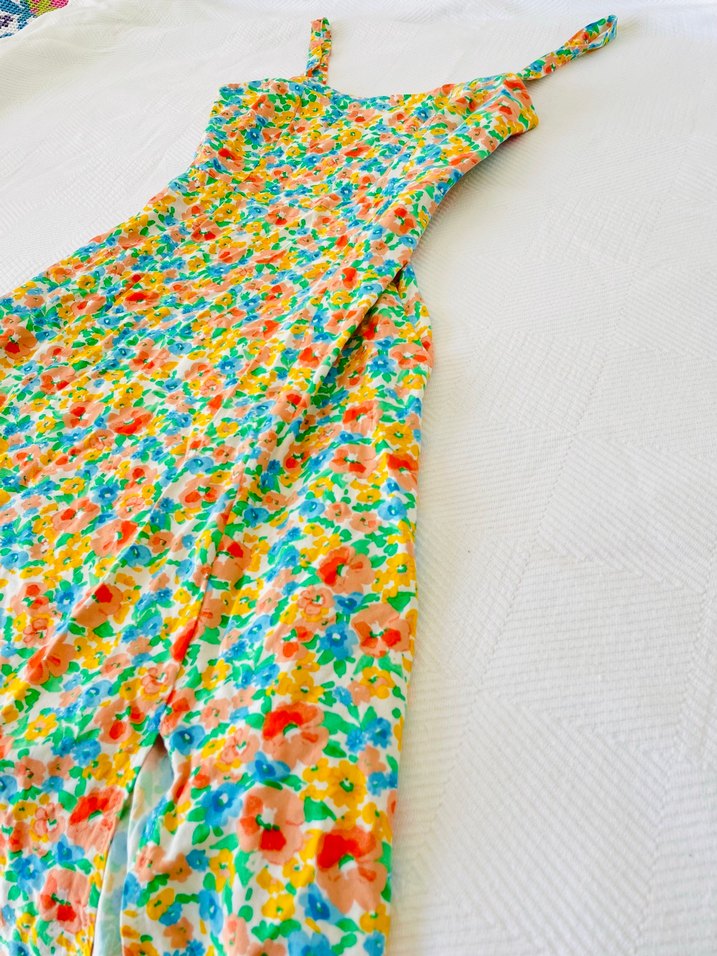 Çiçek Desenli Askılı Midi Elbise - Görsel 3