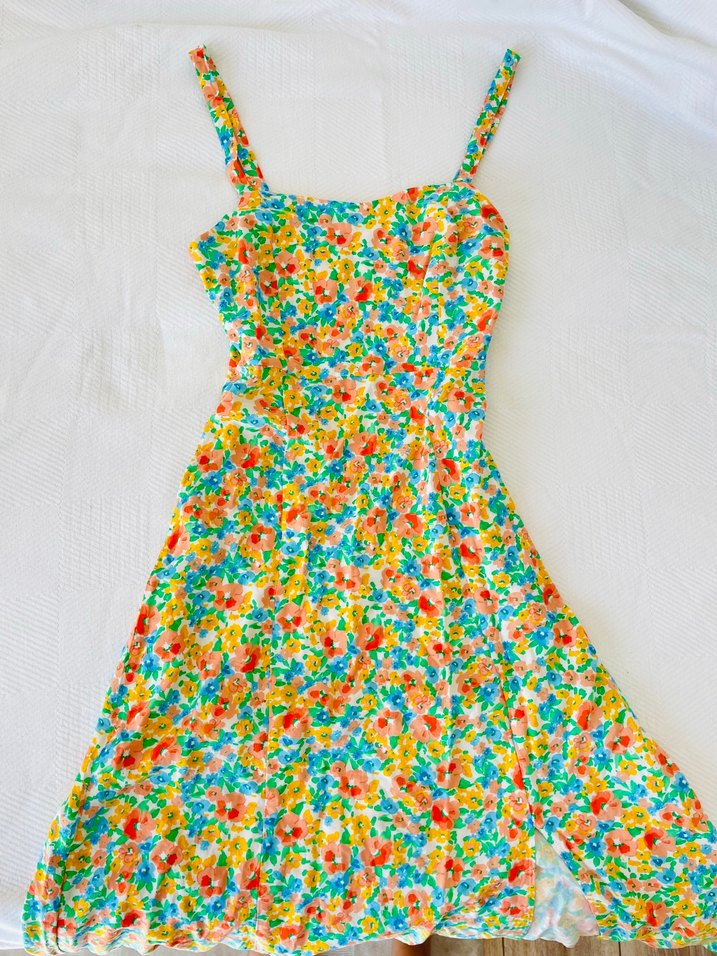 Çiçek Desenli Askılı Midi Elbise - Görsel 2