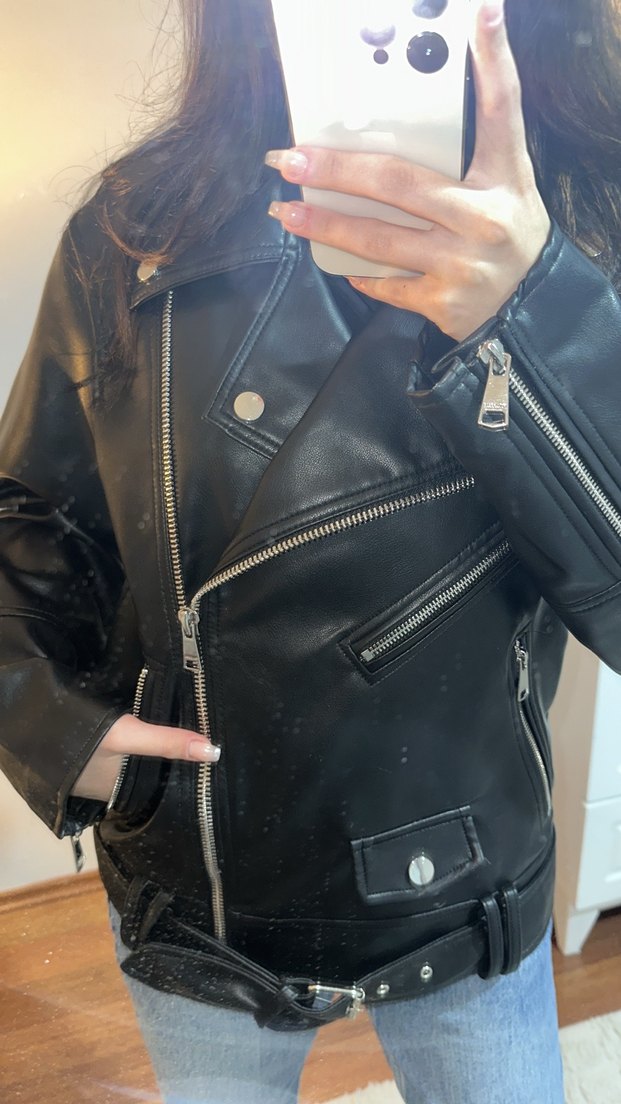Pull bear Kadın Siyah Deri Biker Ceket - Görsel 3