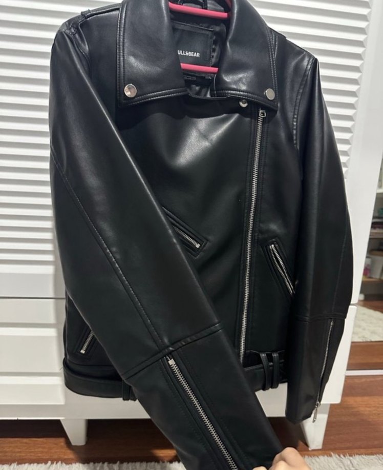 Pull and bear Siyah Deri Kadın Biker Ceket - Görsel 2