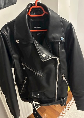 Pull and bear Kadın Siyah Deri Biker Ceket - Görsel 2