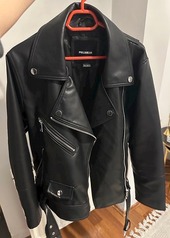 Pull and bear Kadın Siyah Deri Biker Ceket - Görsel 3
