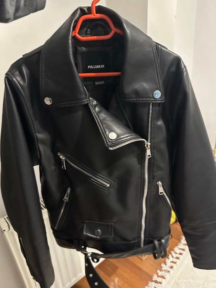 Pull and bear Kadın Siyah Deri Biker Ceket - Görsel 2