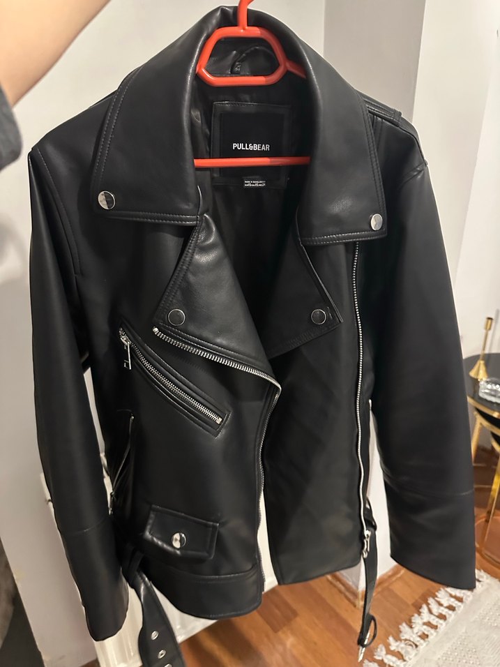 Pull and bear Kadın Siyah Deri Biker Ceket - Görsel 3