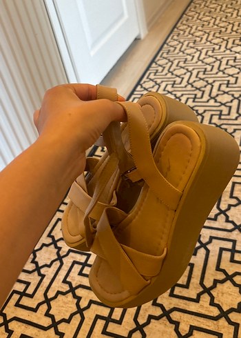 39 Beden camel Renk Bej Kadın Platform Topuklu Sandalet