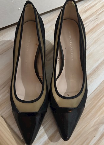 Zara Bej Siyah Rugan Stiletto Kadın Ayakkabı