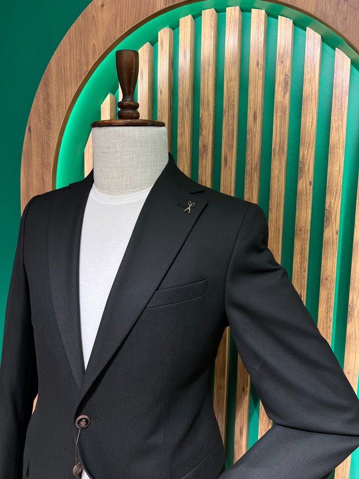 Klasik Kesim Siyah Düğmeli Erkek Ceket 4023-01 - Görsel 4