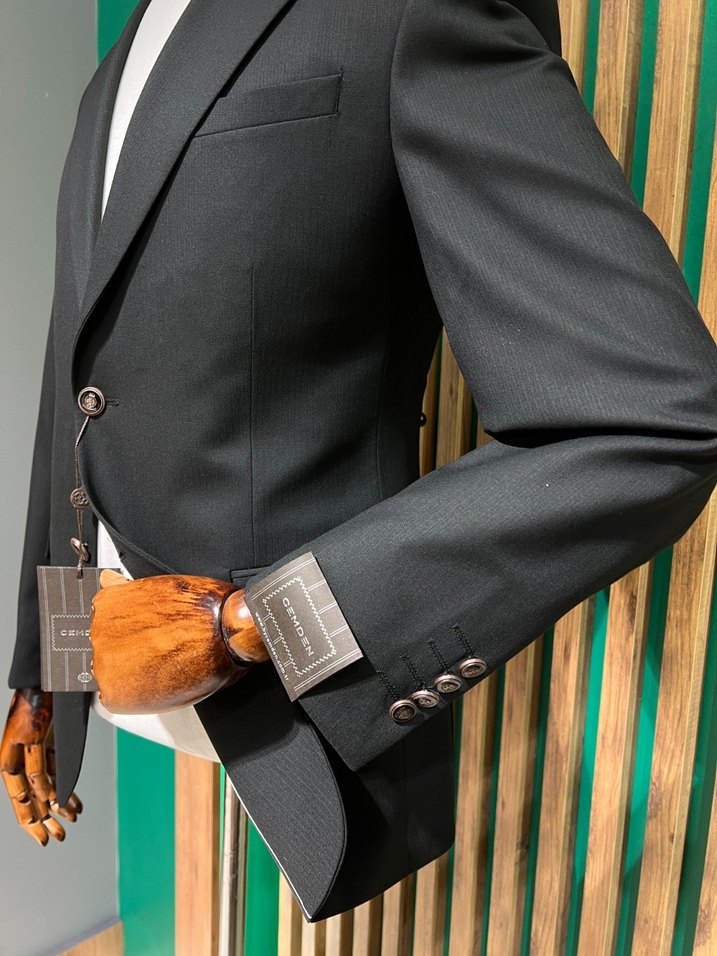 Düğmeli Siyah Erkek Takım Ceketi 4023-01Z - Görsel 4