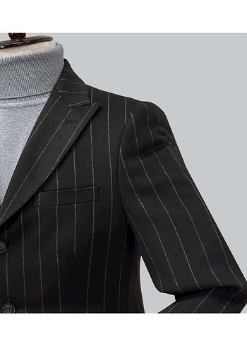 Düğmeli Siyah Çizgili Erkek Ceket - Görsel 2