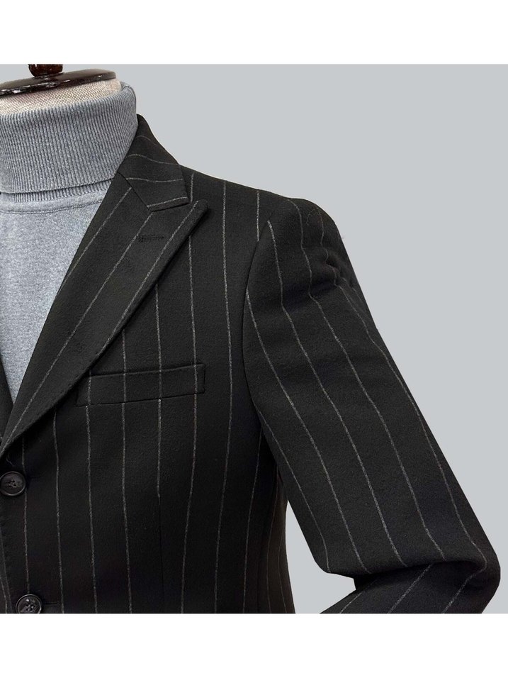 Düğmeli Siyah Çizgili Erkek Ceket - Görsel 2
