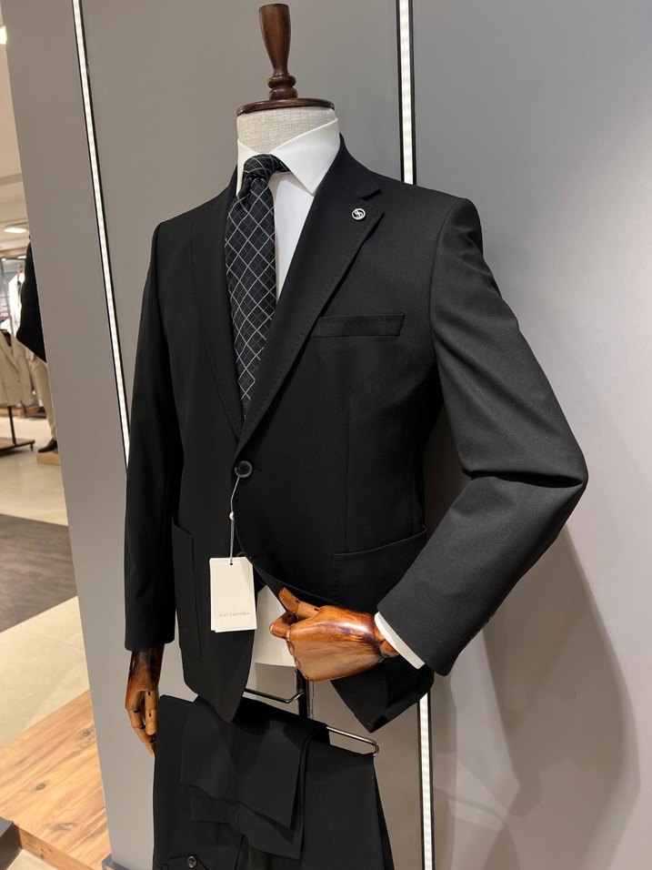 Klasik Siyah Yünlü Erkek Takım Elbise - Görsel 2