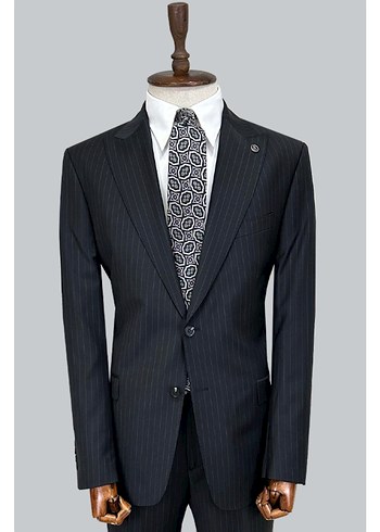 Klasik Yünlü Siyah Erkek Takım Elbise - Görsel 2