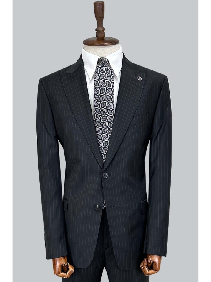 Klasik Yünlü Siyah Erkek Takım Elbise - Görsel 2