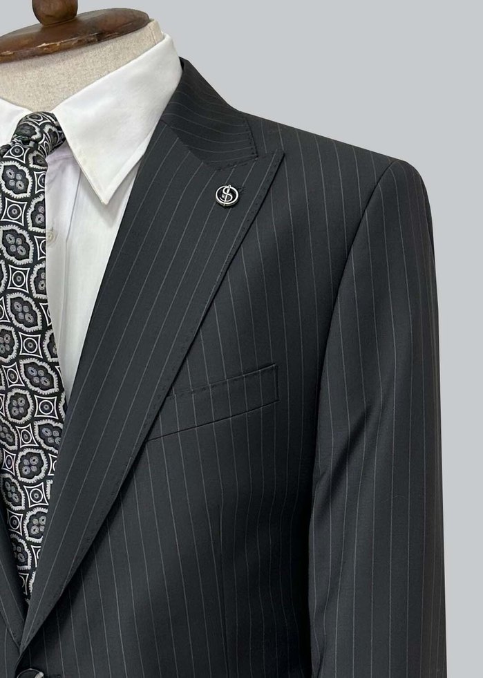 Klasik Yünlü Siyah Erkek Takım Elbise - Görsel 3