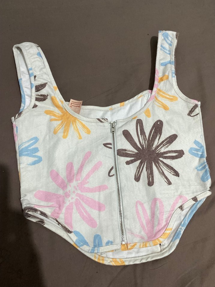 Pastel Renkli Çiçek Desenli Bustiyer - Görsel 2