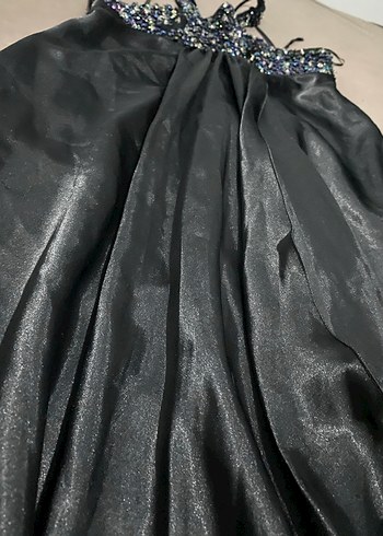 Siyah Drapeli Uzun Straplez Abiye Elbise - Görsel 3