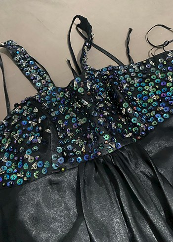 Siyah Drapeli Uzun Straplez Abiye Elbise - Görsel 2