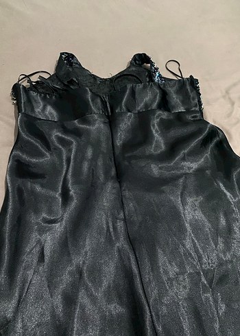 Siyah Drapeli Uzun Straplez Abiye Elbise - Görsel 4