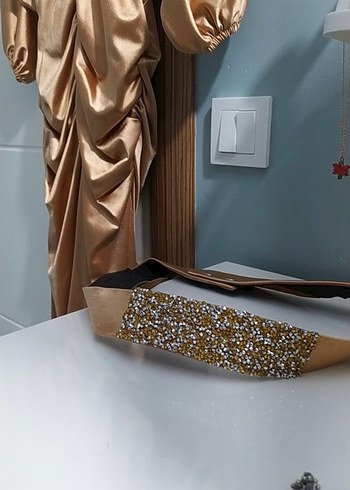 Drapeli V Yaka Uzun Abiye Elbise - Görsel 4