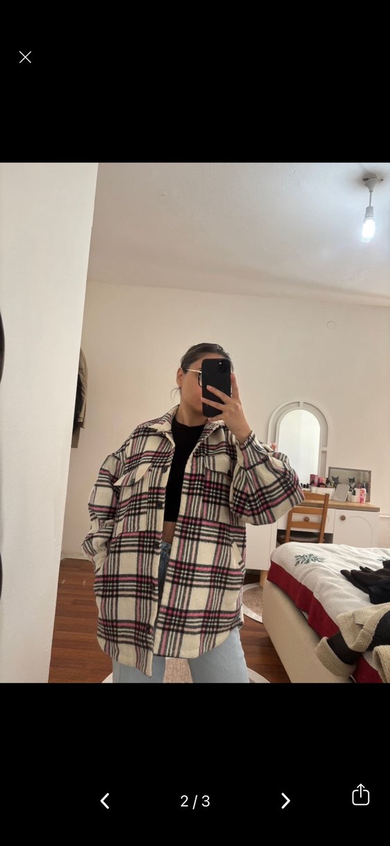 Düğmeli Ekose Desenli Midi Kadın Ceket - Görsel 2