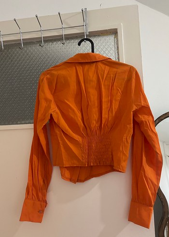 Düğmeli Turuncu Keten Kadın Gömlek - Görsel 4