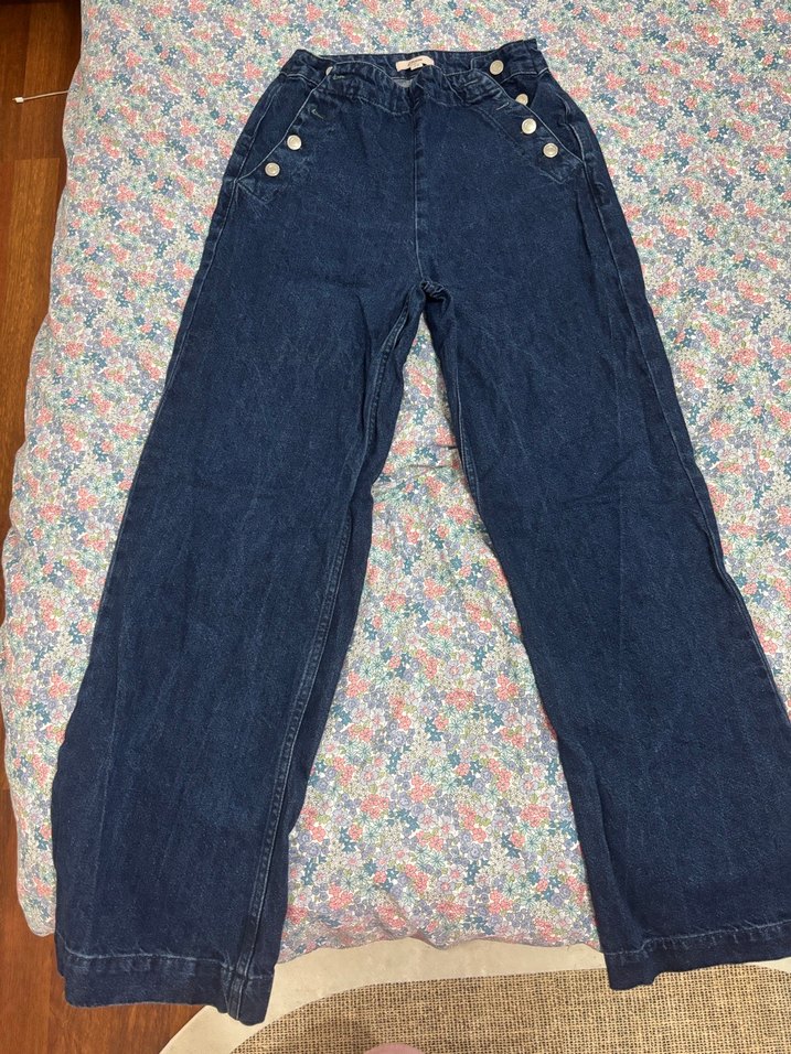 Düğmeli Bol Kesim Midi Mavi Kadın Kot Pantolon - Görsel 3