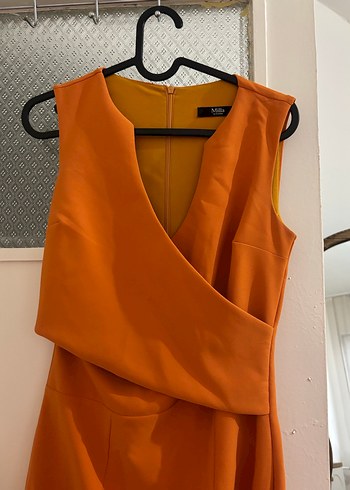 Turuncu Drapeli Midi Ofis Elbisesi - Görsel 2