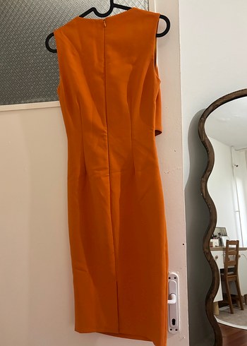 Turuncu Drapeli Midi Ofis Elbisesi - Görsel 3