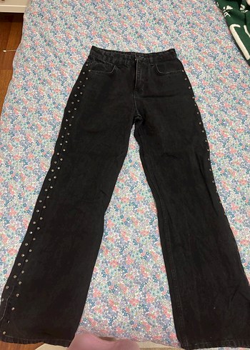 Düğmeli Siyah Tie-Dye Grunge Kot Pantolon - Görsel 2