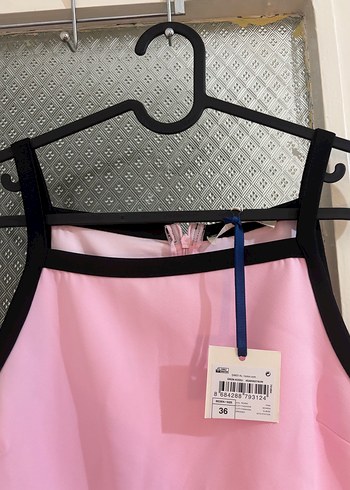 Pembe Mini Straplez Kemerli Kadın Elbise - Görsel 4