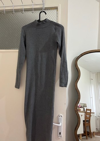 Gri ve Haki Uzun Kollu Fit Triko Elbise - Görsel 2