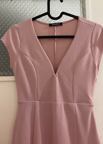 Pembe V Yaka Uzun Abiye Elbise - Görsel 2