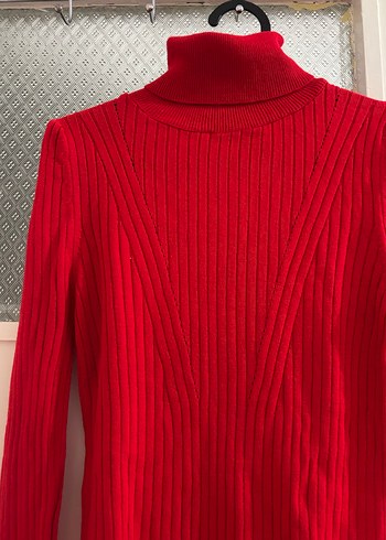 Kırmızı Kadın Boğazlı Triko Kazak - Görsel 2