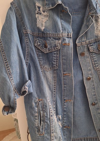 Diğer Düğmeli Mavi Denim Ceket, Salaş Kesim