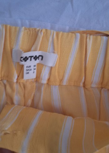 36 Beden Sarı Pilili Midi Keten Kadın Pantolon