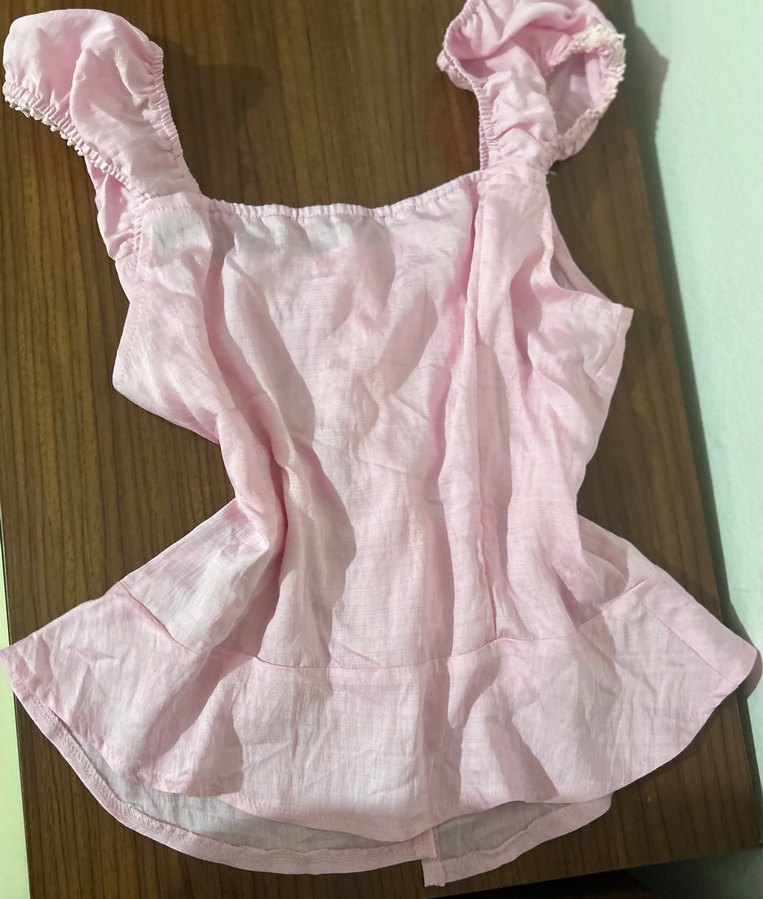 Pembe Mini Düğmeli Nakışlı Pamuk Bluz - Görsel 5