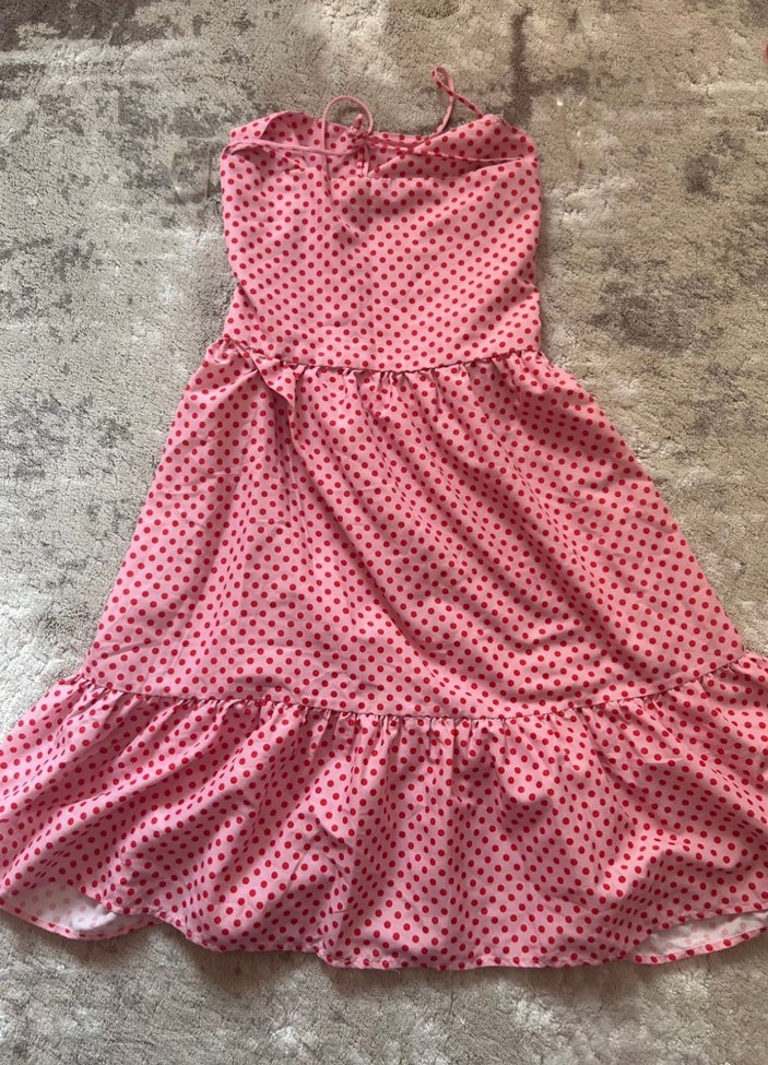 Pembe puantiyeli elbise - Görsel 3