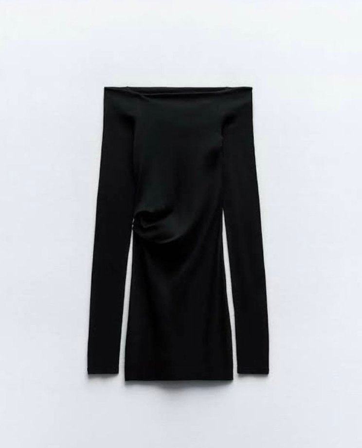 Zara Etiketli Uzun Kollu Siyah Mini Elbise - Görsel 4