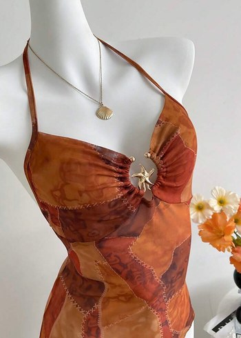 Turuncu şifon bluz - Görsel 4