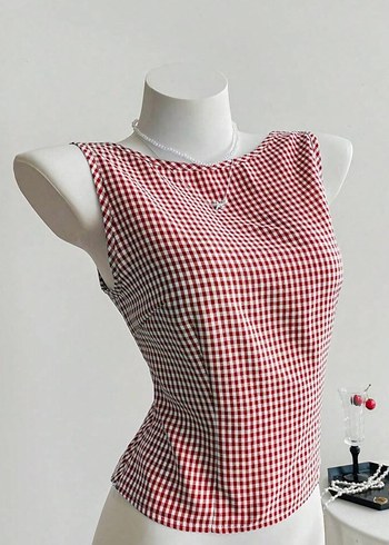 Sheinside Kırmızı Ekose Desenli bluz